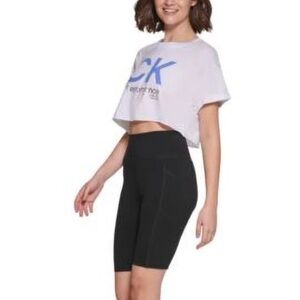 Calvin Klein Performance Womens Cropped Logo T-Shirt, Tee, Top White Size XL new